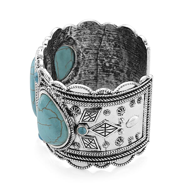 Constituted Blue Howlite 35.00 Ctw Southwestern Cuff Bracelet In Silvertone (7.25 In)