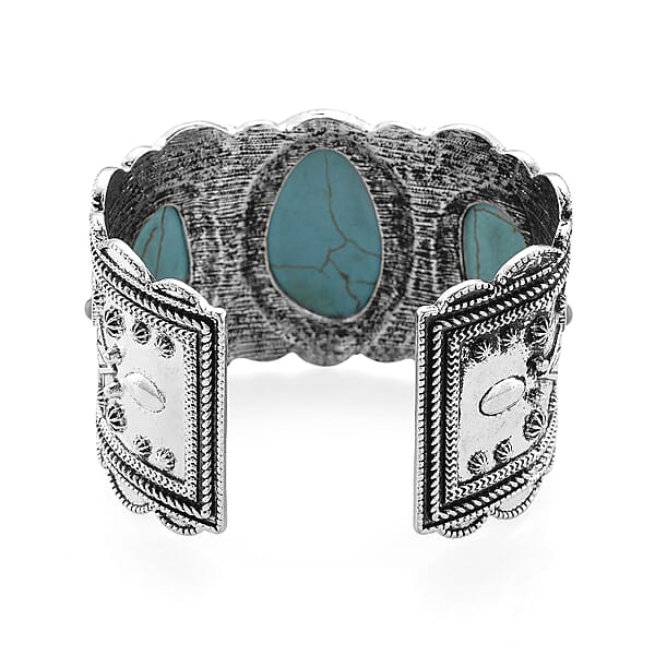 Constituted Blue Howlite 35.00 Ctw Southwestern Cuff Bracelet In Silvertone (7.25 In)