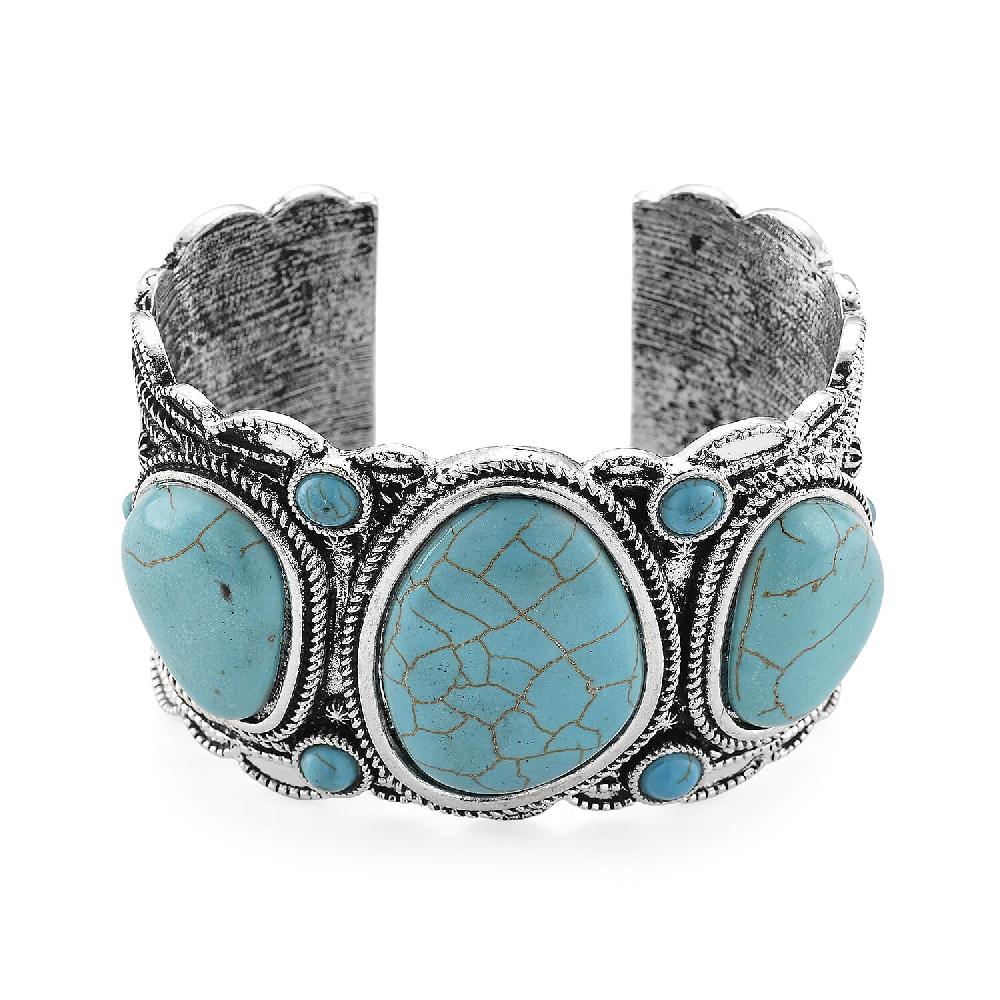 Constituted Blue Howlite 35.00 ctw Southwestern Cuff Bracelet in Silvertone (7.25 In)