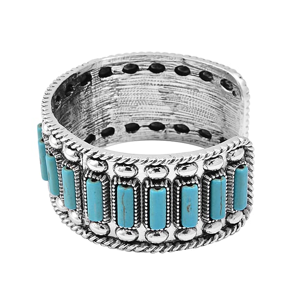 Constituted Blue Howlite 4.00 Ctw Cuff Bracelet In Silvertone (7.50 In)