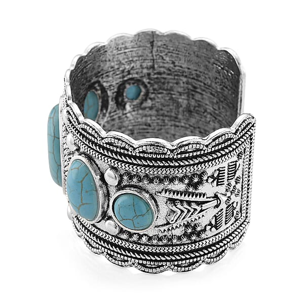 Constituted Blue Howlite 50.00 Ctw Southwestern Cuff Bracelet In Silvertone (7.25 In)