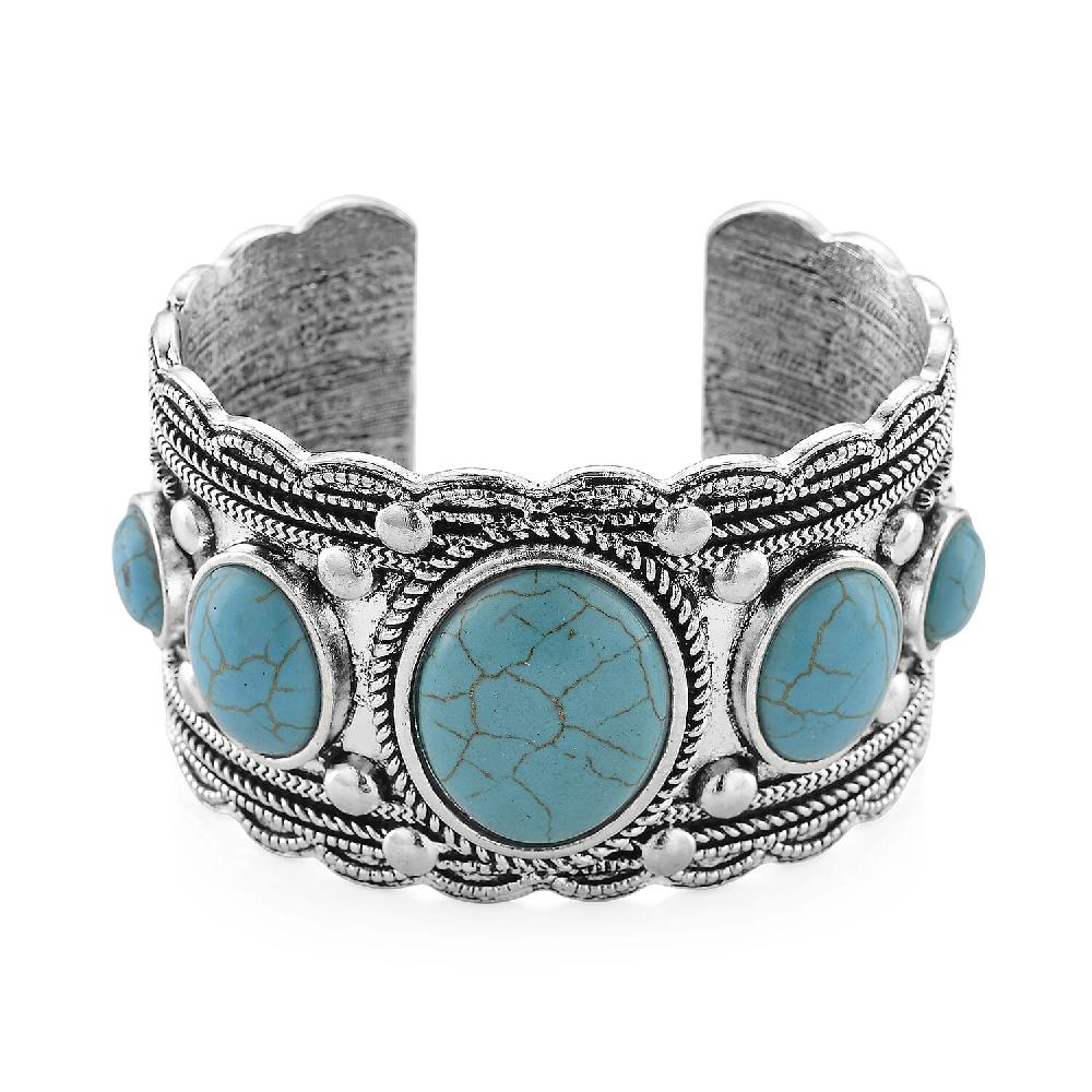 Constituted Blue Howlite 50.00 ctw Southwestern Cuff Bracelet in Silvertone (7.25 In)