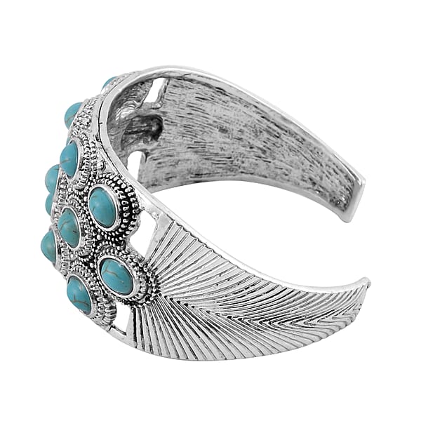 Constituted Blue Howlite 6.50 Ctw Cuff Bracelet In Silvertone (7.50 In)