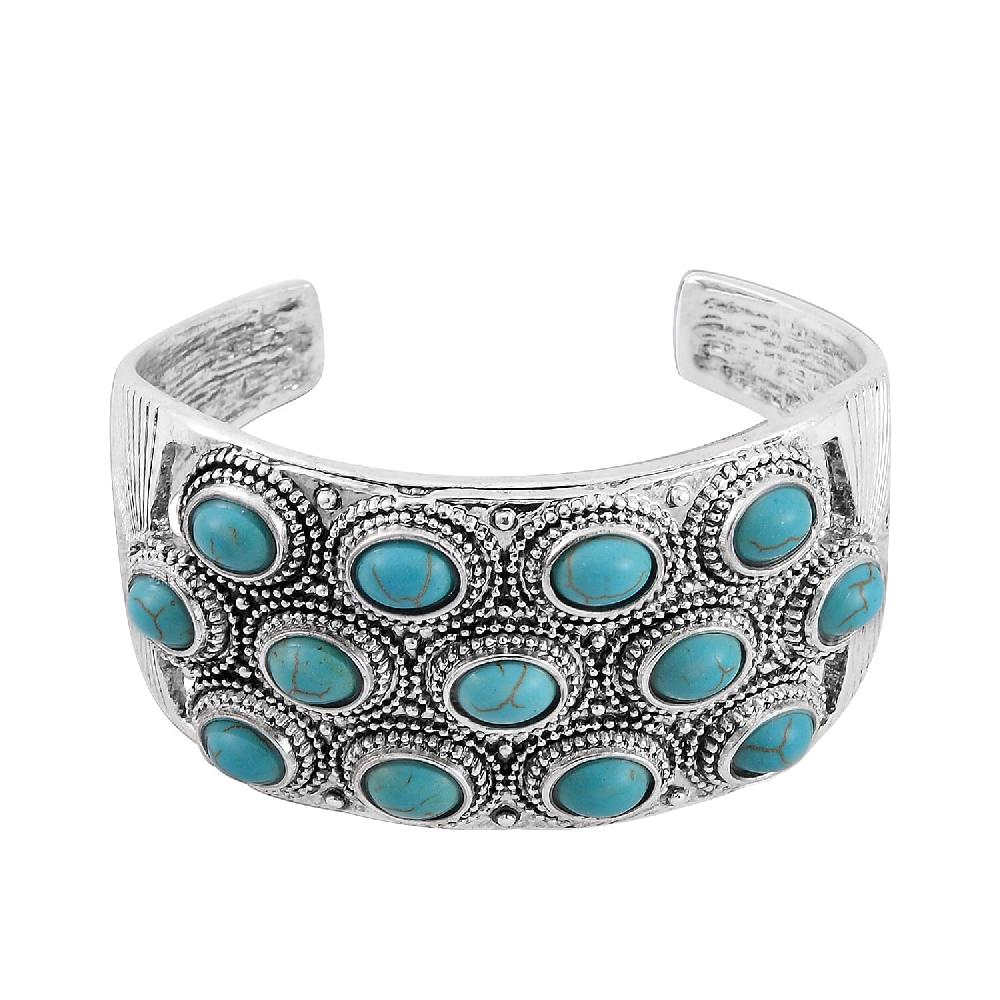 Constituted Blue Howlite 6.50 ctw Cuff Bracelet in Silvertone (7.50 In)