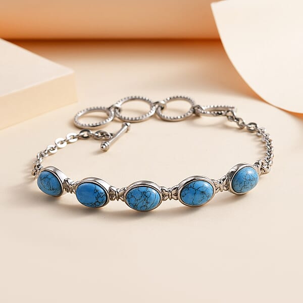 Constituted Blue Howlite 9.30 Ctw Toggle Clasp Bracelet In Stainless Steel (6.50 In) Tarnish-Free Waterproof Sweat Proof Jewelry