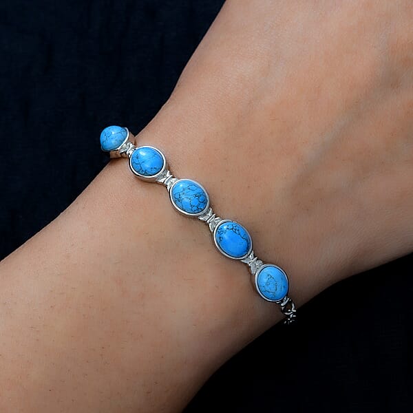 Constituted Blue Howlite 9.30 Ctw Toggle Clasp Bracelet In Stainless Steel (6.50 In) Tarnish-Free Waterproof Sweat Proof Jewelry
