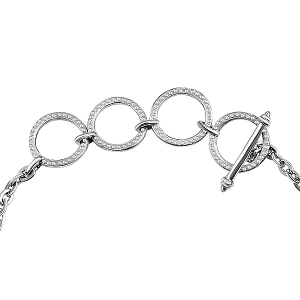 Constituted Blue Howlite 9.30 Ctw Toggle Clasp Bracelet In Stainless Steel (6.50 In) Tarnish-Free Waterproof Sweat Proof Jewelry
