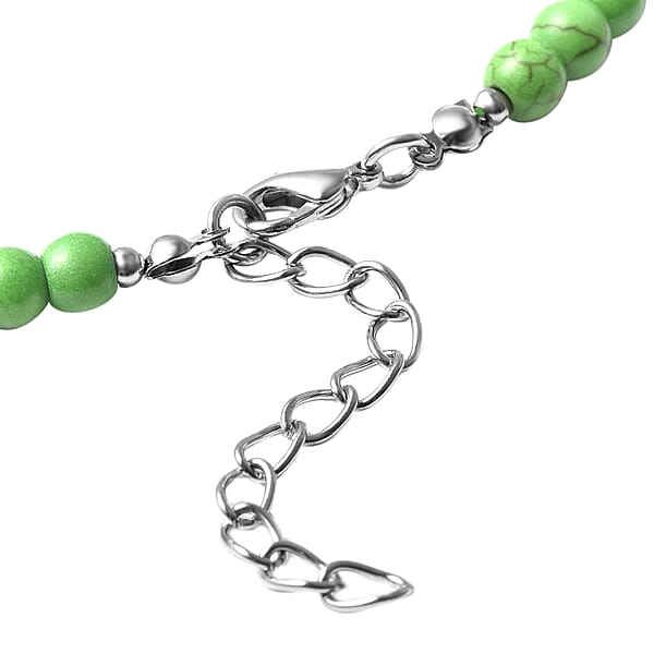 Constituted Green Howlite And Resin Beaded Necklace 18-20 Inches In Stainless Steel 166.00 Ctw