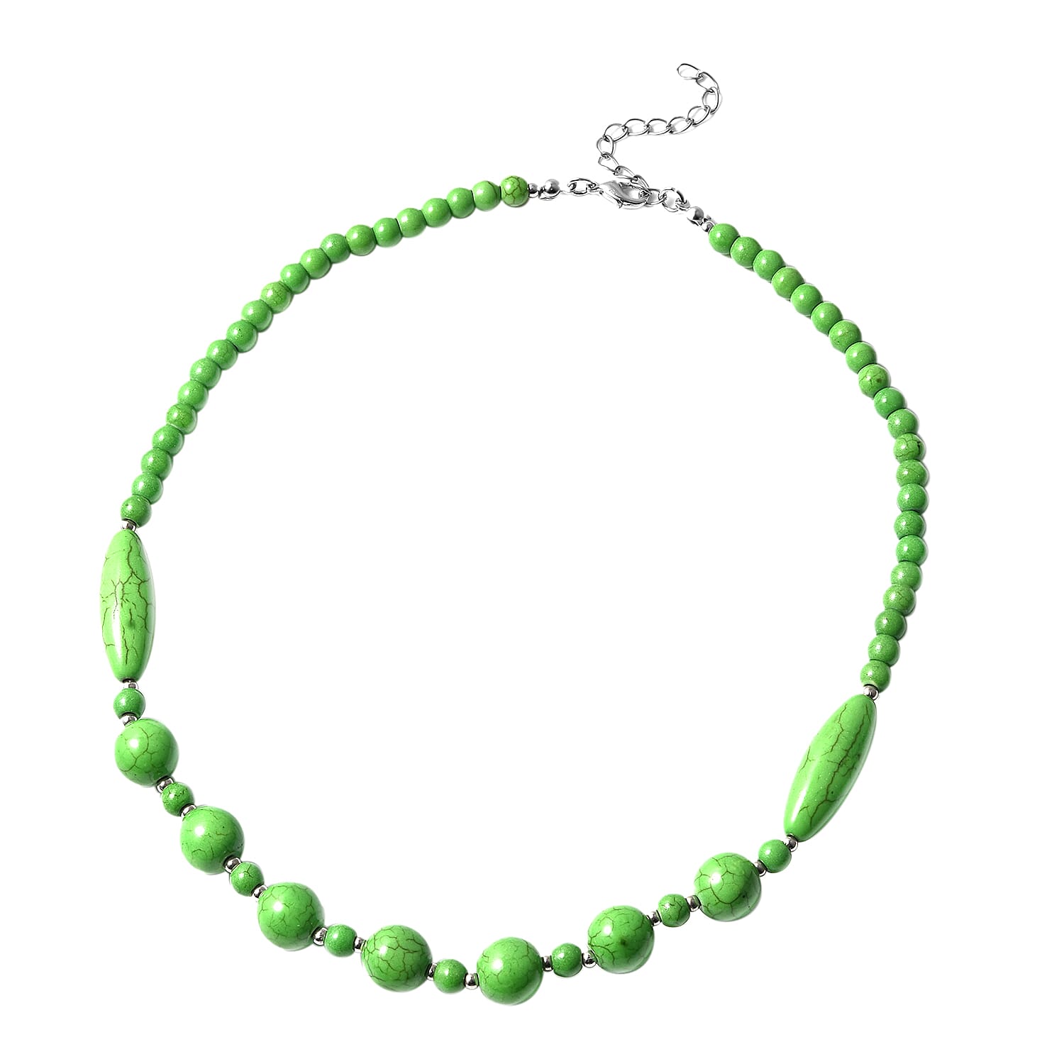Constituted Green Howlite and Resin Beaded Necklace 18-20 Inches in Stainless Steel 166.00 ctw
