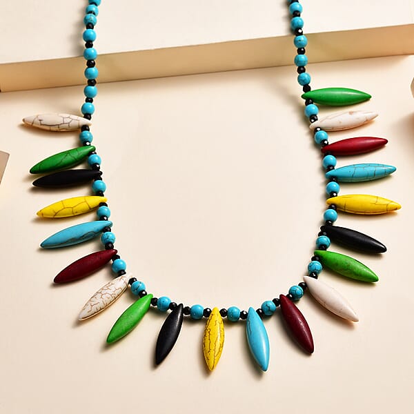 Constituted Multi Howlite And Thai Black Spinel Necklace 20 Inches In Sterling Silver 242.00 Ctw