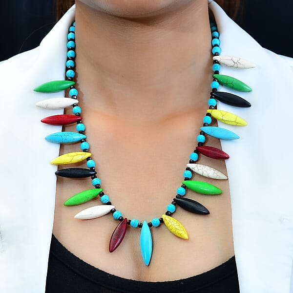 Constituted Multi Howlite And Thai Black Spinel Necklace 20 Inches In Sterling Silver 242.00 Ctw