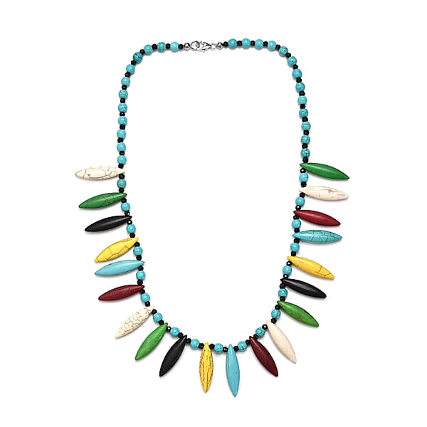 Constituted Multi Howlite And Thai Black Spinel Necklace 20 Inches In Sterling Silver 242.00 Ctw