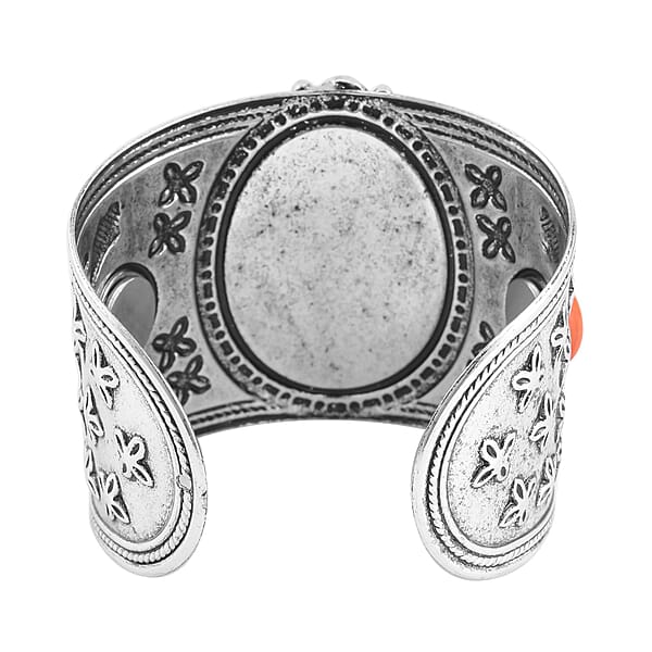 Constituted Orange Howlite 219.00 Ctw Dangle Earrings Cuff Bracelet (7.5-8.5In) And Pendant Necklace 26-30 Inches In Silvertone