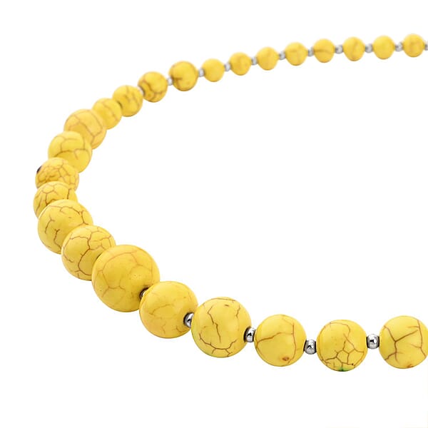 Constituted Yellow Howlite 187.50 Ctw Beaded Necklace 18-22 Inches And Earrings In Silvertone