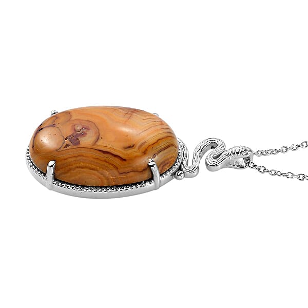 Crazy Lace Agate 38.50 Ctw Solitaire Pendant Necklace 20 Inches In Stainless Steel