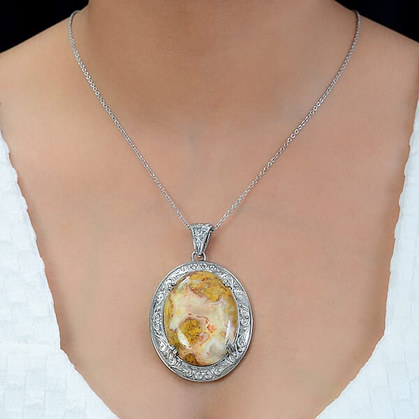 Crazy Lace Agate 82.50 Ctw Pendant Necklace 20 Inches In Stainless Steel Tarnish-Free Waterproof Sweat Proof Jewelry