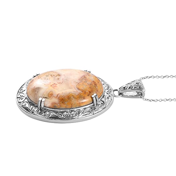 Crazy Lace Agate 82.50 Ctw Pendant Necklace 20 Inches In Stainless Steel Tarnish-Free Waterproof Sweat Proof Jewelry