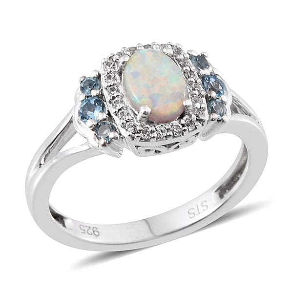 Created White Sapphire Multi Gemstone Sterling Silver Ring TGW 17.769 Cts. TGW 17.77 Cts