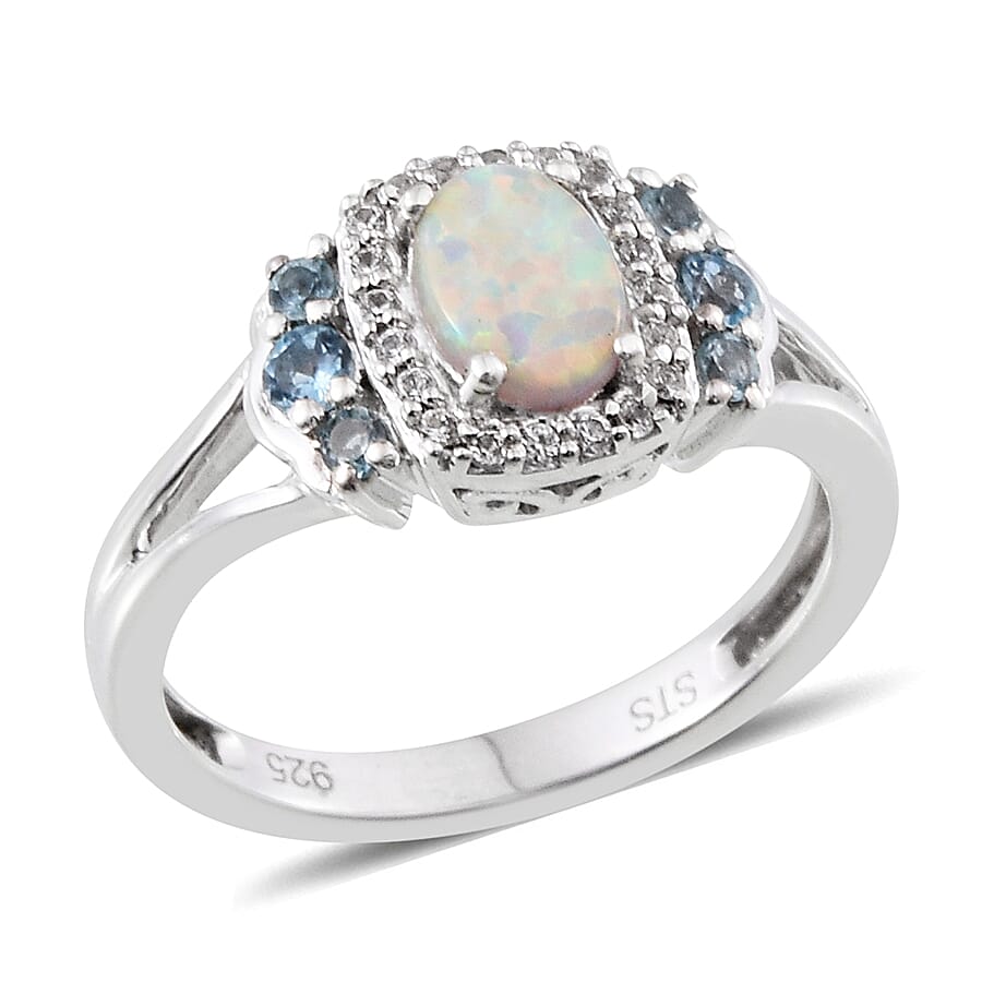 Created White Sapphire Multi Gemstone Sterling Silver Ring TGW 17.769 Cts. TGW 17.77 Cts