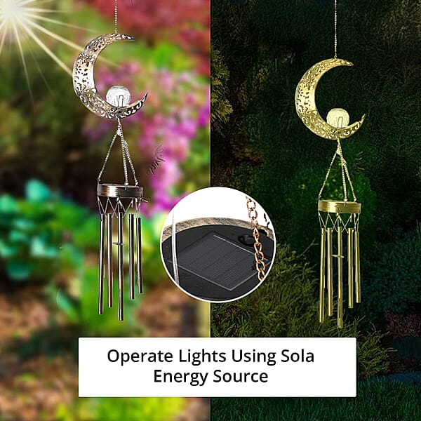 Crescent Moon Solar Wind Chime With 1 Bright LED