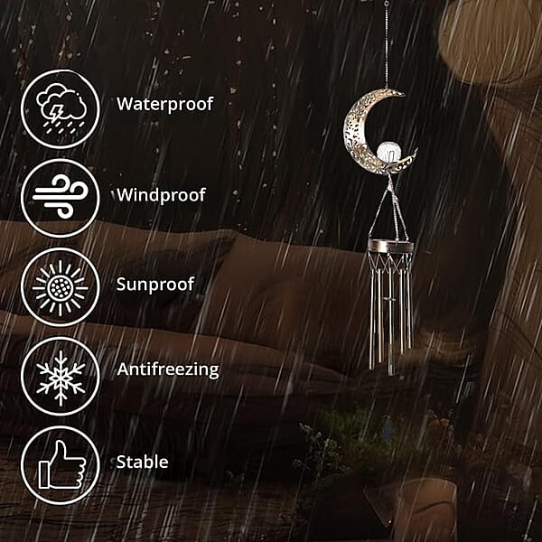 Crescent Moon Solar Wind Chime With 1 Bright LED