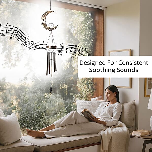 Crescent Moon Solar Wind Chime With 1 Bright LED