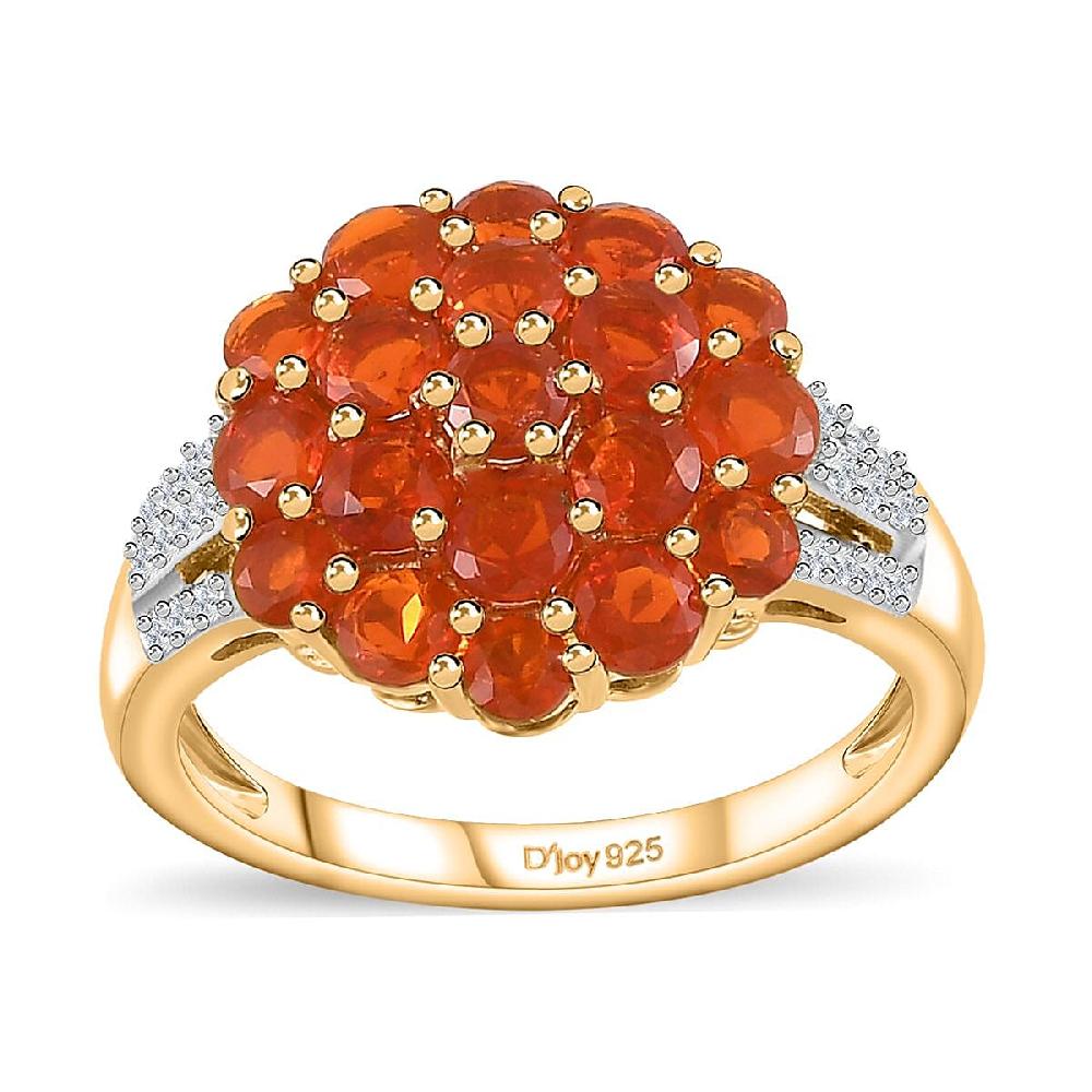 Crimson Fire Opal and White Zircon 1.50 ctw Floral Ring in Vermeil Yellow Gold Over Sterling Silver