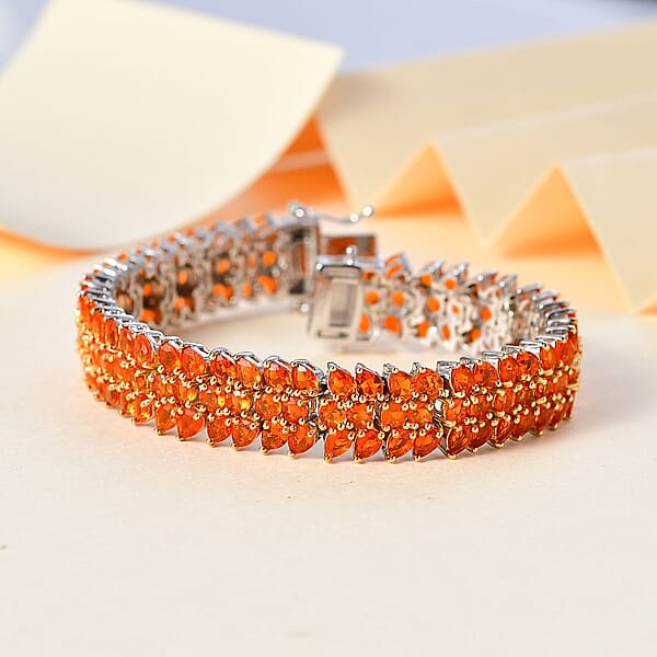 Crimson Fire Opal Crown Prestige 3 Row Bracelet In Platinum Over Sterling Silver (6.50 In) 14.15 Ctw