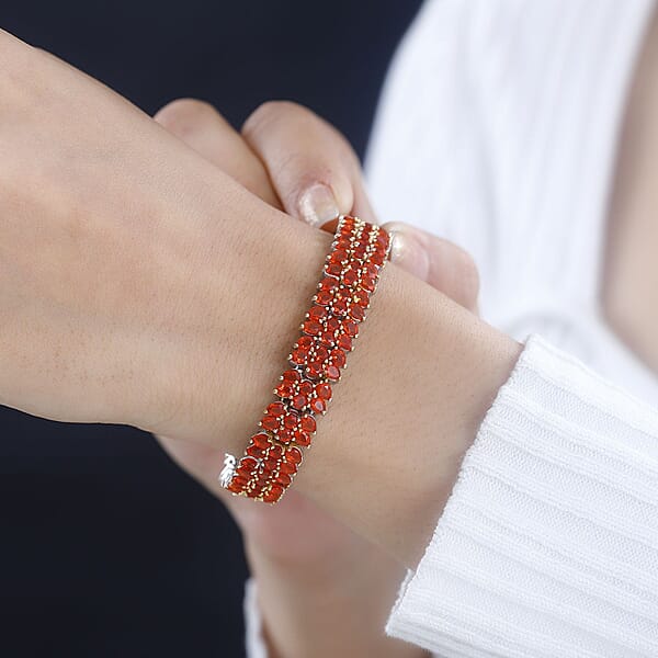Crimson Fire Opal Crown Prestige 3 Row Bracelet In Platinum Over Sterling Silver (6.50 In) 14.15 Ctw