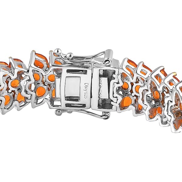 Crimson Fire Opal Crown Prestige 3 Row Bracelet In Platinum Over Sterling Silver (6.50 In) 14.15 Ctw
