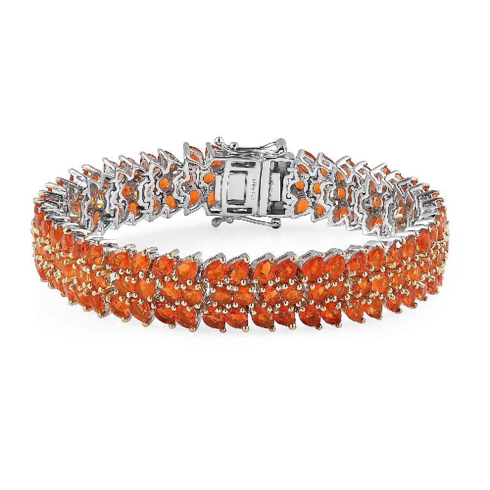 Crimson Fire Opal Crown Prestige 3 Row Bracelet in Platinum Over Sterling Silver (6.50 In) 14.15 ctw