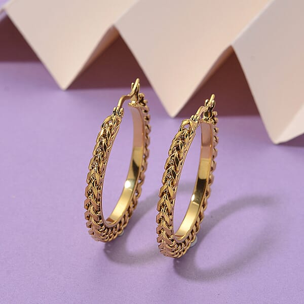 Criss Cross Hoop Earrings In ION Plated YG Stainless Steel