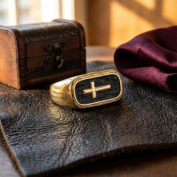 Cross Men's Ring In Black Oxidized And ION Plated YG Stainless Steel
