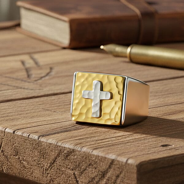 Cross Men's Ring In ION Plated YG Stainless Steel