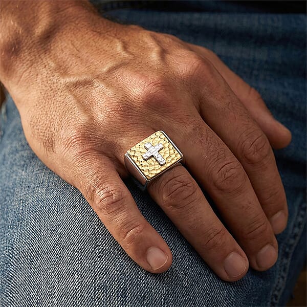 Cross Men's Ring In ION Plated YG Stainless Steel