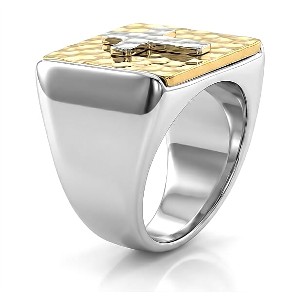 Cross Men's Ring In ION Plated YG Stainless Steel