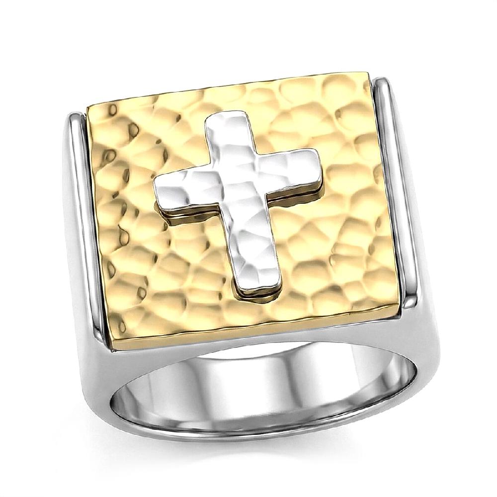Cross Men's Ring in ION Plated YG Stainless Steel