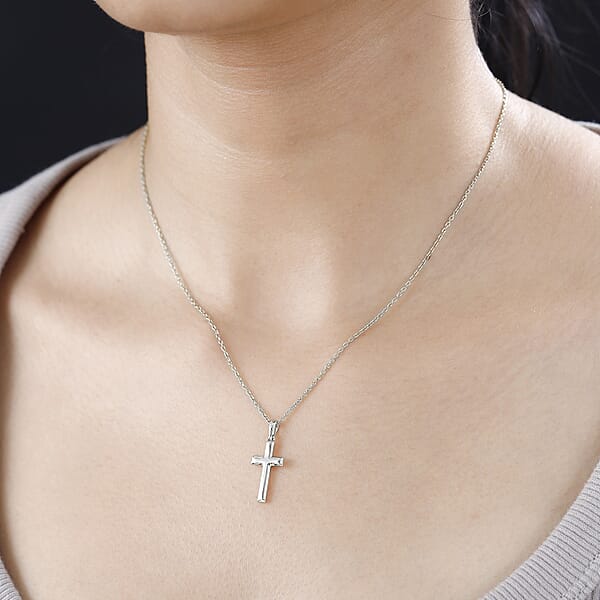 Cross Pendant Necklace In 10K White Gold 1.70 Grams 20 Inches (Del. In 10-12 Days)