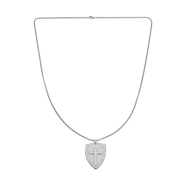 Cross With Bible Mens Pendant Necklace 24 Inches In Stainless Steel