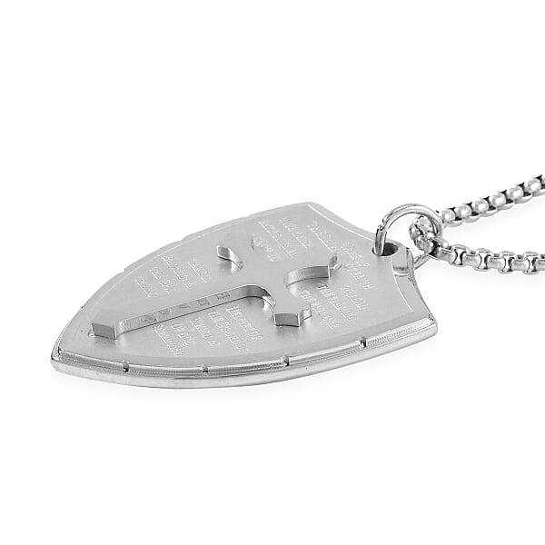 Cross With Bible Mens Pendant Necklace 24 Inches In Stainless Steel