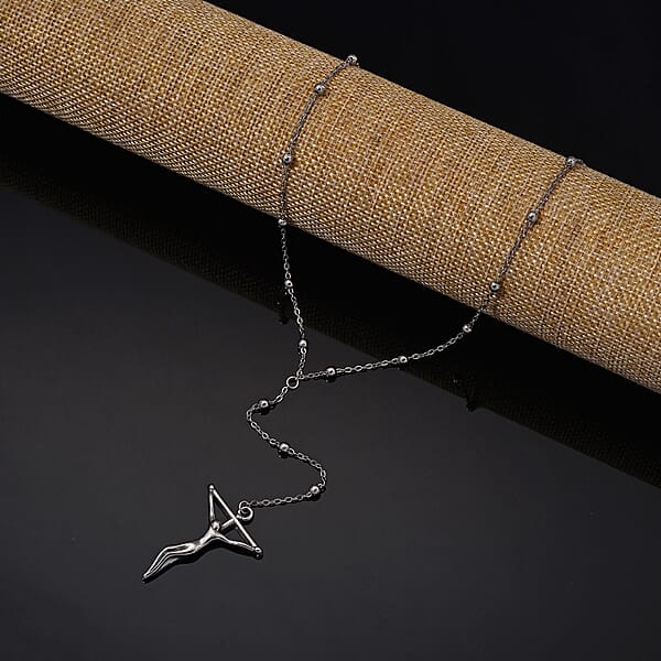 Crucifix Beaded Necklace In Stainless Steel 36 Inches
