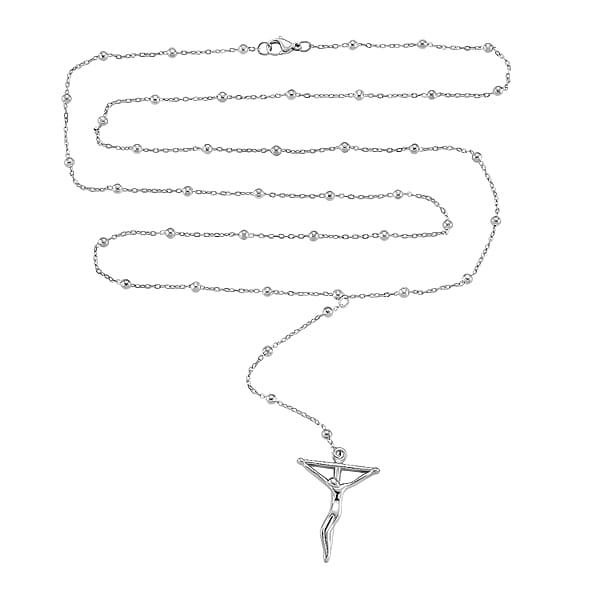 Crucifix Beaded Necklace In Stainless Steel 36 Inches