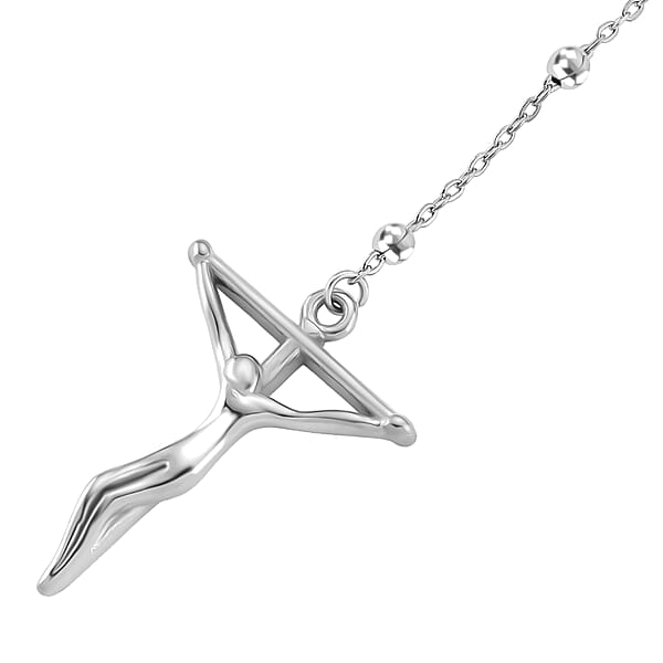 Crucifix Beaded Necklace In Stainless Steel 36 Inches