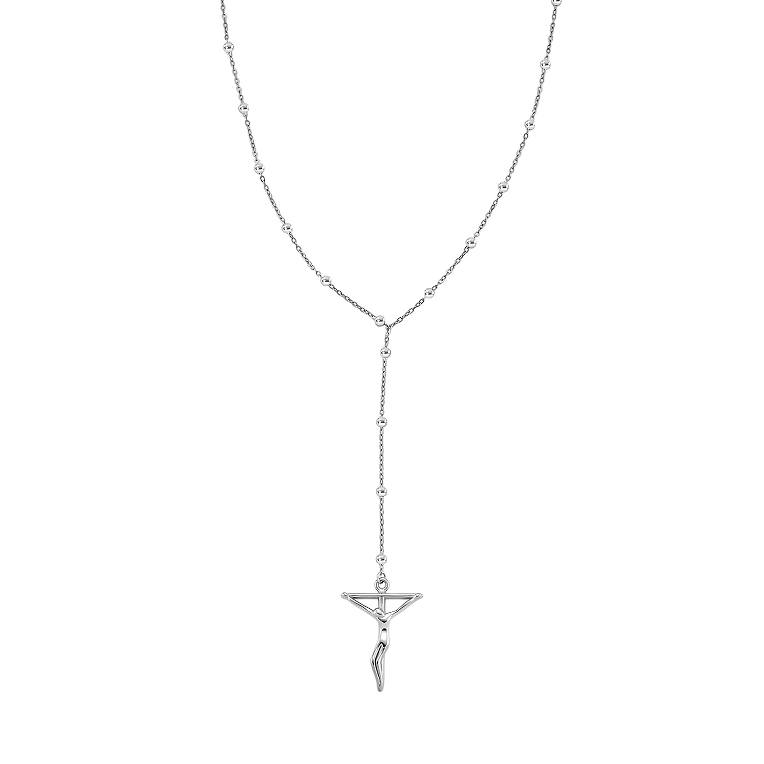 Crucifix Beaded Necklace in Stainless Steel 36 Inches