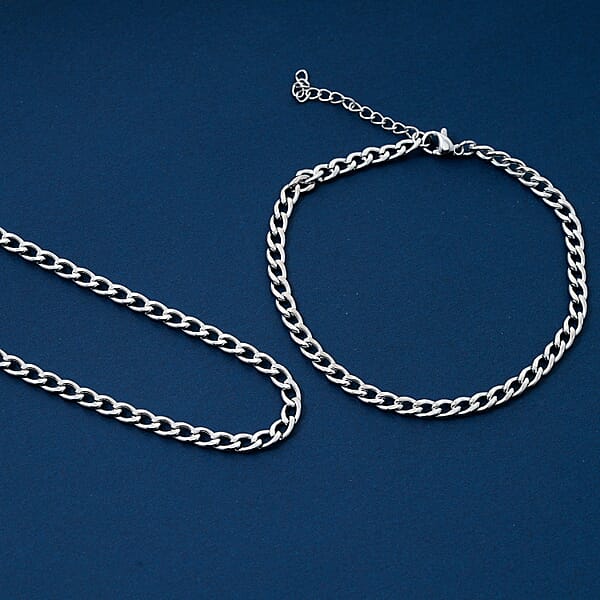 Cuban Chain Bracelet (8.50In) And Necklace (24 Inches) In Stainless Steel