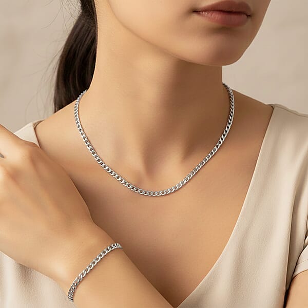 Cuban Chain Bracelet (8.50In) And Necklace (24 Inches) In Stainless Steel