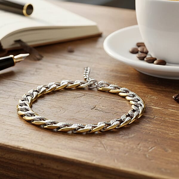 Cuban Link Bracelet In ION Plated YG And Stainless Steel (7-9In)