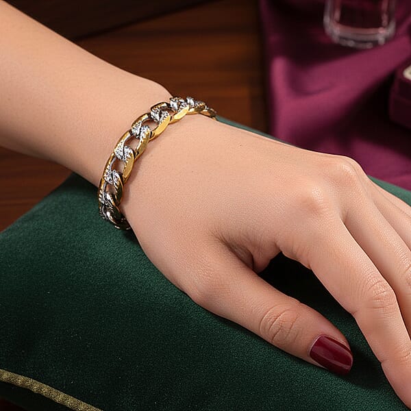 Cuban Link Bracelet In ION Plated YG And Stainless Steel (7-9In)