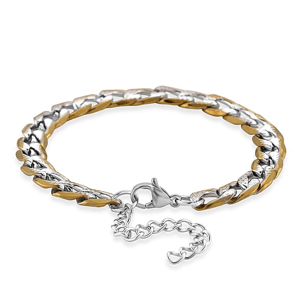 Cuban Link Bracelet In ION Plated YG And Stainless Steel (7-9In)
