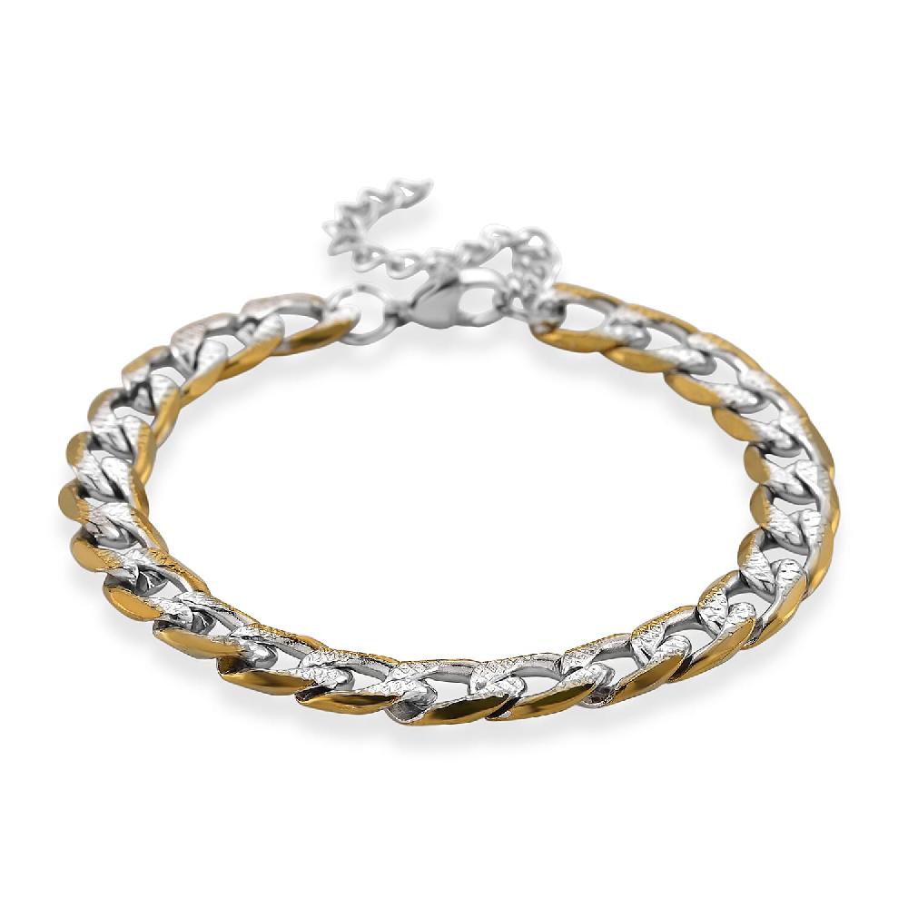 Cuban Link Bracelet in ION Plated YG and Stainless Steel (7-9In)